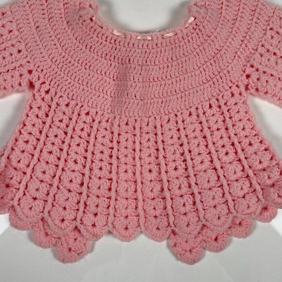 Vintage Hand Made Knit Infant Baby Girl Pink Sweater - Picture 9 of 10